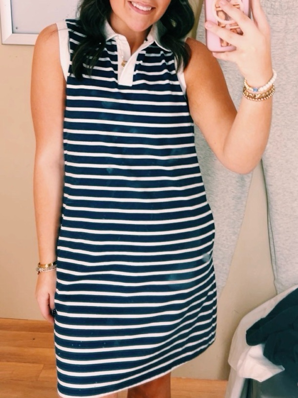 T.J.Maxx Navy and White Striped Sleeveless Polo Mini Dress